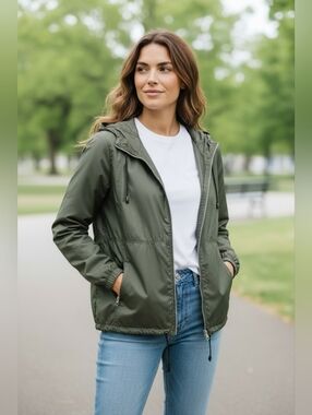 Unisex Quiksilver Olive Green Hooded Windbreaker Jacket